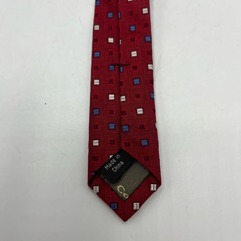Calvin Klein 100% Silk Necktie Red White Blue Geometric Blocks Power Tie